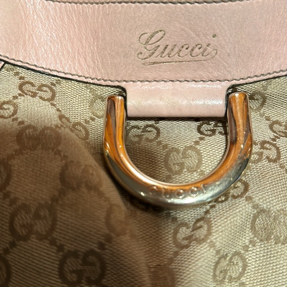 Gucci Abby D Ring Pink Leather and Beige GG Canvas Crossbody /Messenger … - Picture 13 of 16